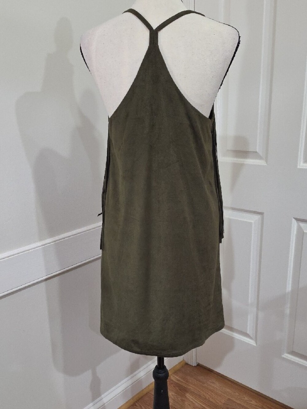 YA Los Angeles Olive Green Faux Suede Fringe Mini Dress - Size Small - Picture 10 of 13